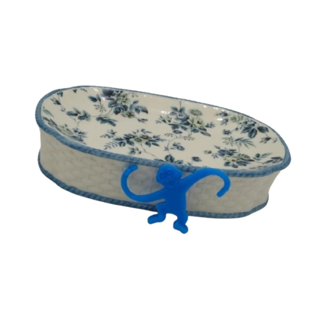 Springs Garden Room Basketweave Blue Roses Floral Porcelain Soap Dish